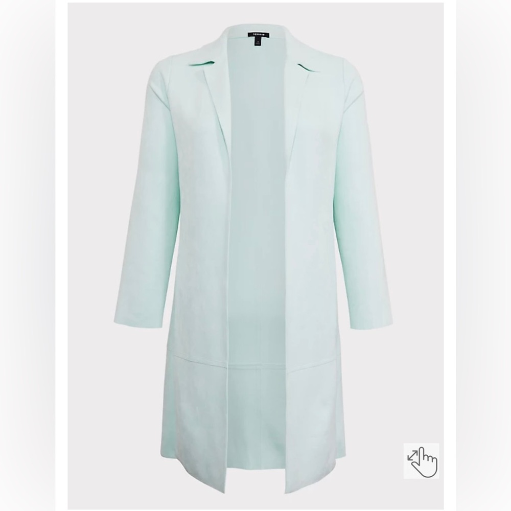 TORRID Faux Suede Longline Open-front Coat Mint Green Size 0